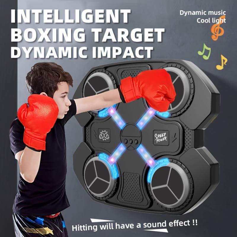 1pc Interactive Electronic Boxing Target with Dynamic Light and Music, Adjustable Speed, Includes Gloves, Wall-Mountable with Suction Cup, Indoor Exercise Toy, Battery-Free USB Powered, Ideal for Kids' Birthday Holiday Gifts - Black Plastic