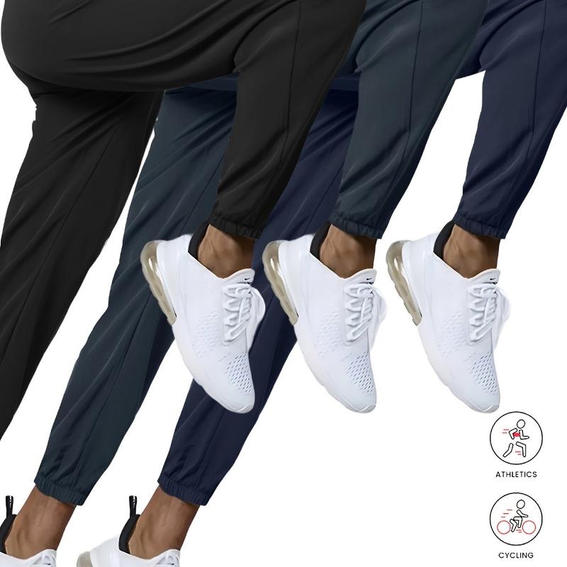 3pcs Breathable Athletic Joggers Set - Men's Quick-Dry Sweatpants for Gym & Outdoor Activities, Solid Color with Pockets