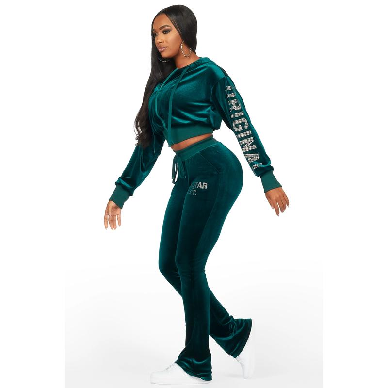 Shakura Green Stacked Velour Trackset