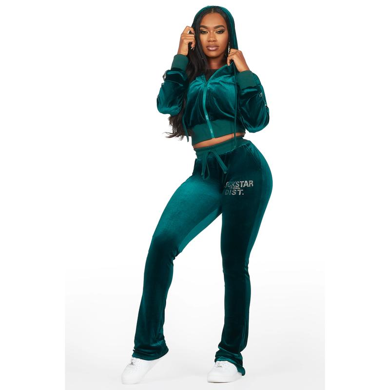 Shakura Green Stacked Velour Trackset