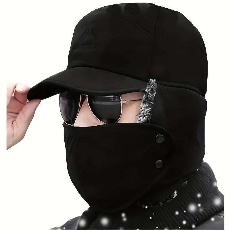 Essential Winter Warm Faux Fur Outdoor Sports Windproof Hat Set - Detachable Mask, Thick, Water-Resistant, Breathable, Adjustable Fit - Perfect for Skiing, Ice Skating, Mountain Biking, and Winter Outdoor Activities - In Stock