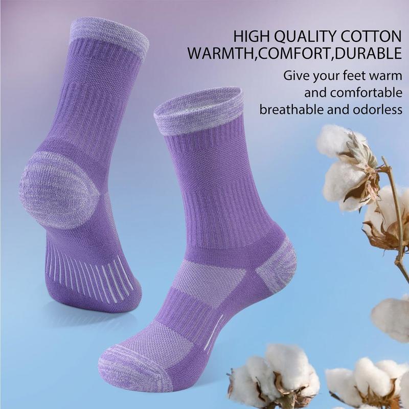 Crew Socks for Women Hiking Athletic Running Walking Cushioned Compression Cotton Socks 6 Pairs