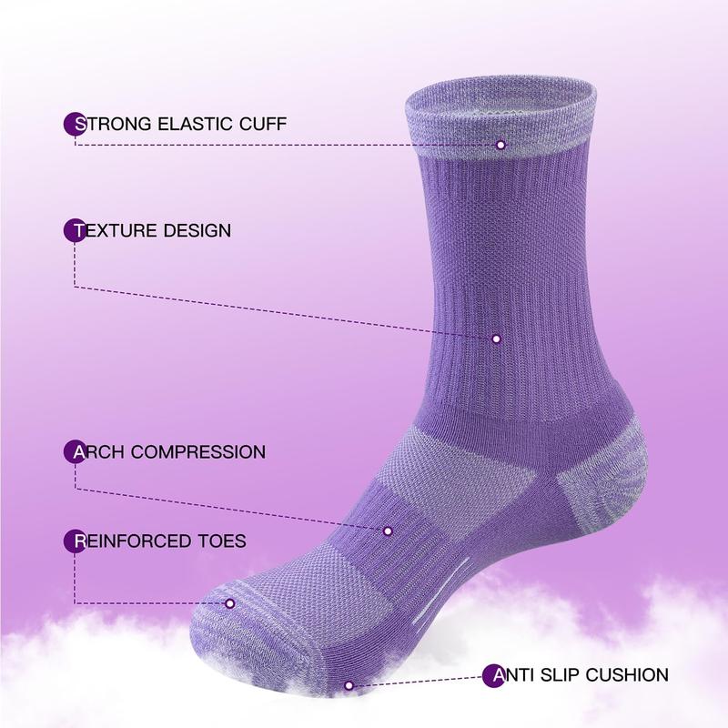 Crew Socks for Women Hiking Athletic Running Walking Cushioned Compression Cotton Socks 6 Pairs