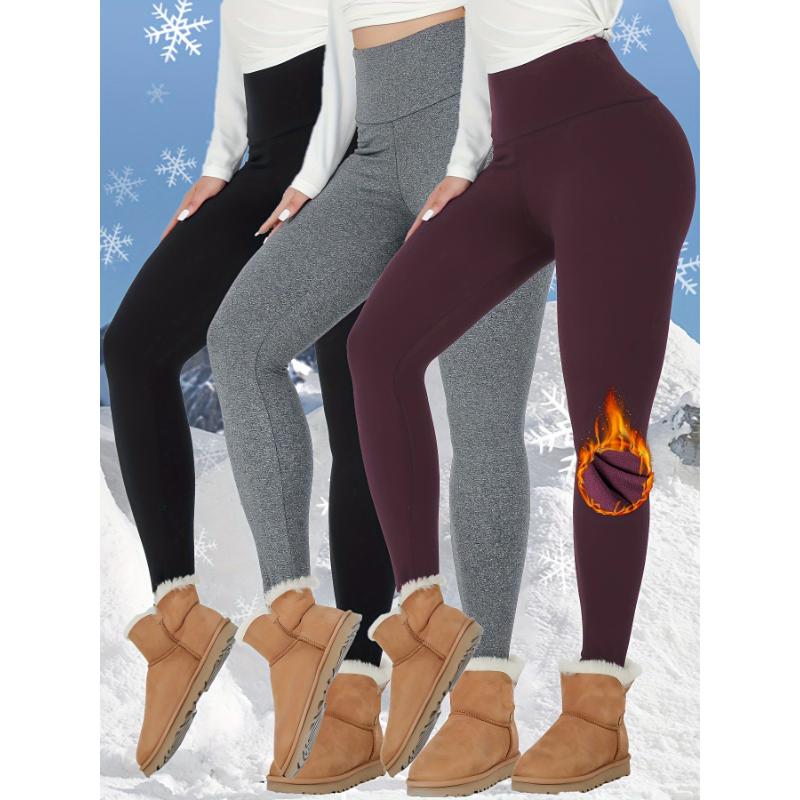 3pcs Thermal Fleece Lined High Waisted Womens Sports Leggings, Workout Winter Warm Thick Tights Soft Yoga Pants