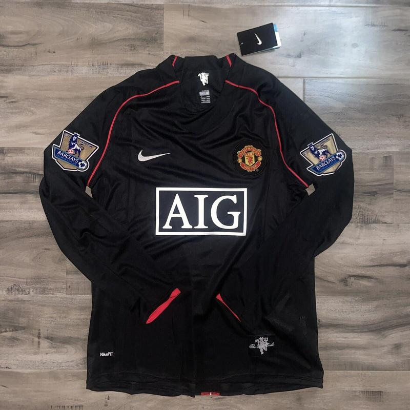 07 08 MC United Long Sleeve Shirt CR 7 Ronando Away Retro Soccer Jersey, Black Fan Version Football Jersey, Gift for Him