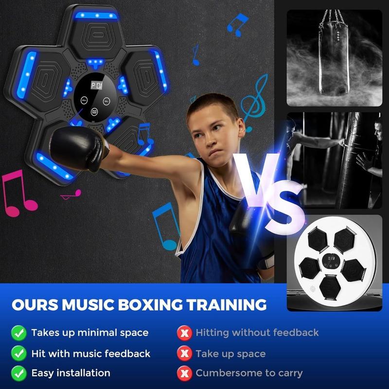 Music Boxing Glove with Boxing Machine, Smart Wireless Boxing Machine with LED, Electronic Wall-Mounted Home Music Boxing Target Simulator, Normal Upgraded Version