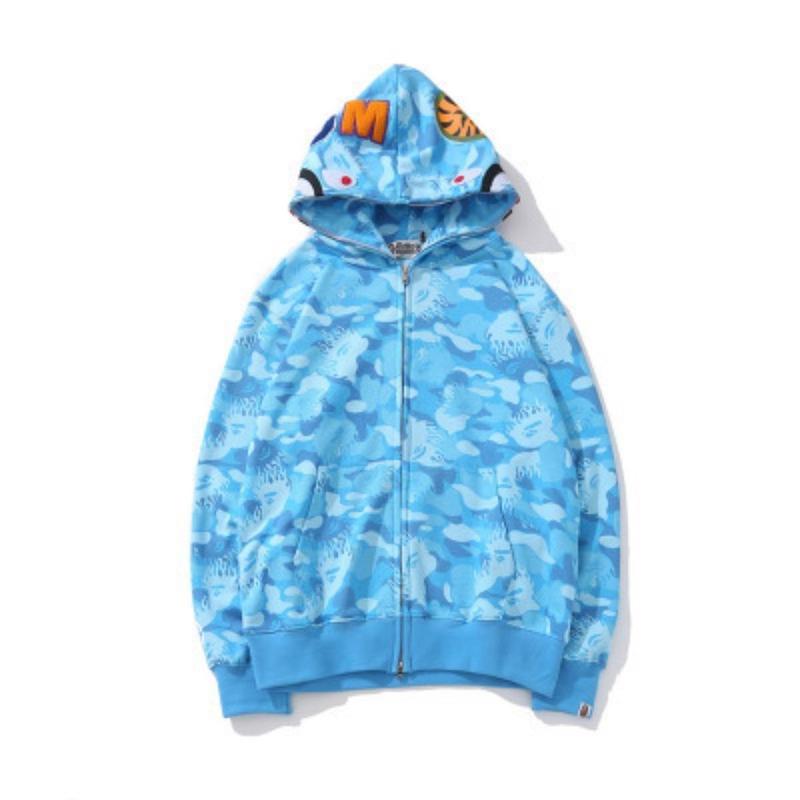 Hip Hop Fashion Brand, Japanese Style, Classic Style, Shark Camouflage Hooded Cardigan Zipper Men's and Women's Fashion Brand Hoodie Jacket, Shark Double Hat Casual Hoodie Zipper Jacket Camouflage Fashion Brand Loose Hoodie, Bape, Full Zip Sweatshirt