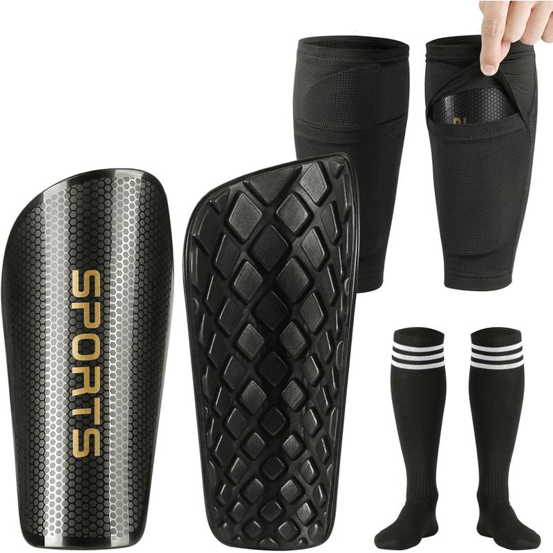 Soccer Shin Guards  and , Shin Pads Set with Shin Sleeves and Long Soccer Socks for Age 2-4, 3-5, 4-6, 6-8, 8-10, 10-12 Boys and Girls, Lightweight Soccer Equipment