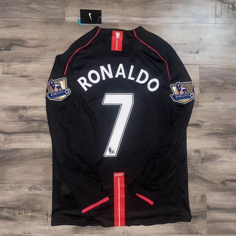 07 08 MC United Long Sleeve Shirt CR 7 Ronando Away Retro Soccer Jersey, Black Fan Version Football Jersey, Gift for Him