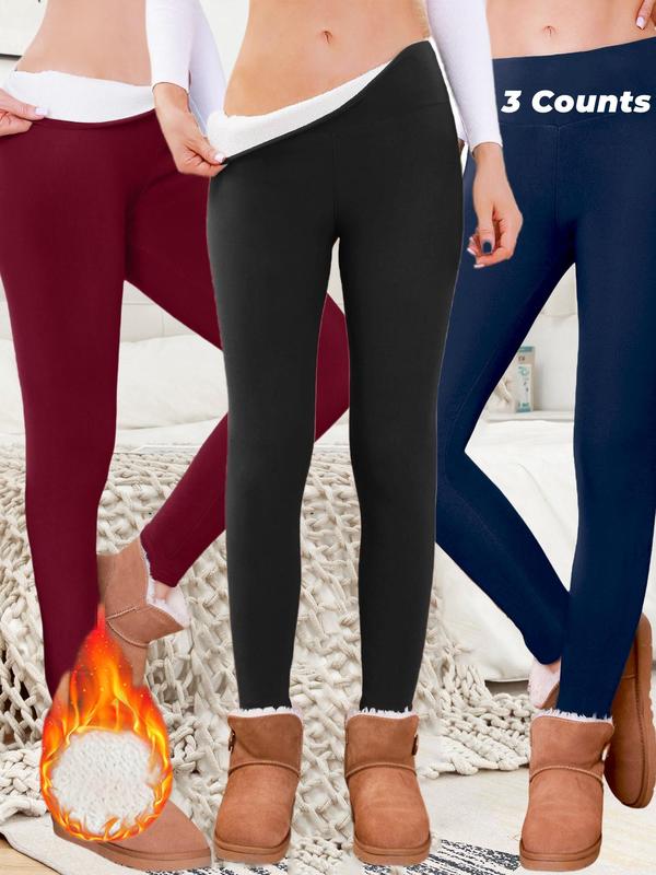 Women's Solid High Waist Thermal Lined Sports Leggings, Casual Comfy Warm Skinny Pants for Yoga Gym Workout, Ladies Sportswear for Fall & Winter