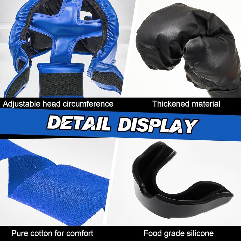 12 counts Kids Boxing Equipment Set Including Boxing Helmet and Gloves Hand Wraps Sport MouthGuards Taekwondo Sparring Gear for Beginners Kids and Children Ages 6-18 Years