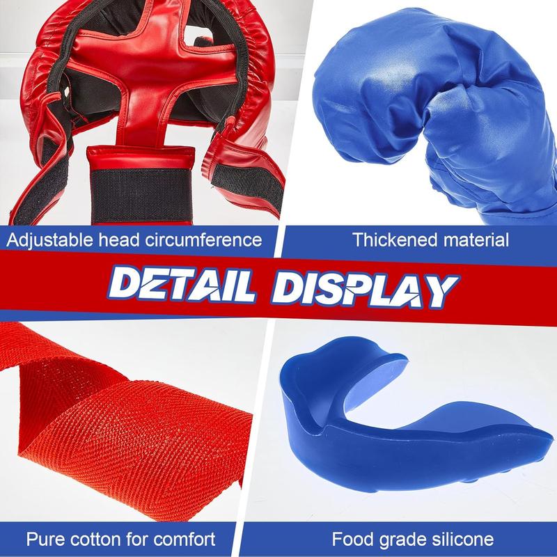 12 counts Kids Boxing Equipment Set Including Boxing Helmet and Gloves Hand Wraps Sport MouthGuards Taekwondo Sparring Gear for Beginners Kids and Children Ages 6-18 Years