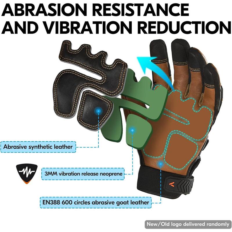 Vgo... 1-Pair -4℉ or above Winter Waterproof High Dexterity Heavy Duty Mechanic Glove, Rigger Glove, Anti-vibration, Anti-abrasion, Touchscreen (Size L, Brown, GA8954FW)