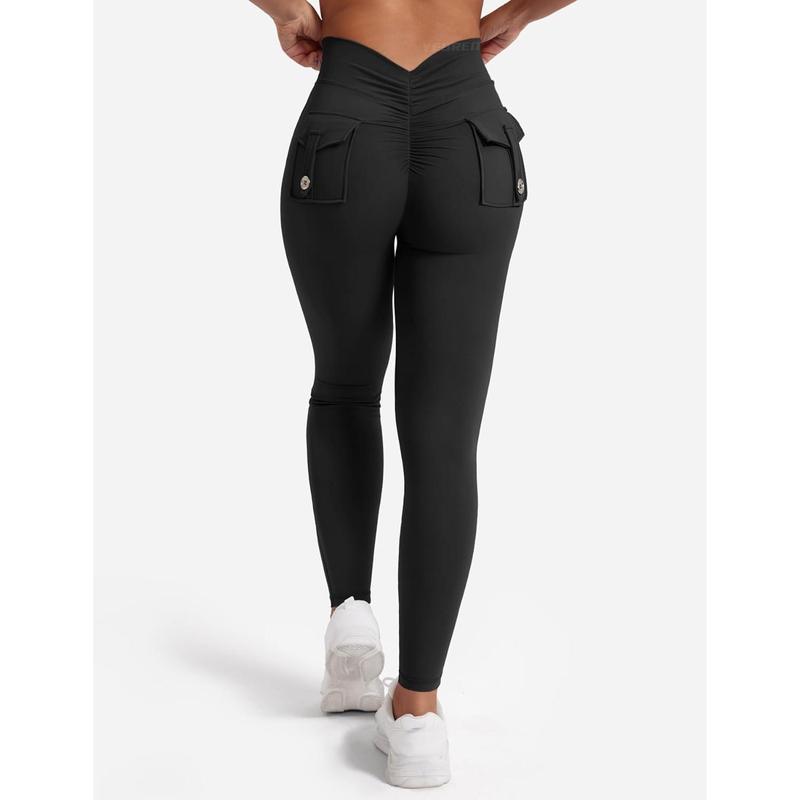 Leggings with Pockets for Women V Back Scrunch Workout Leggings Tummy Control Butt Lifting Leggings