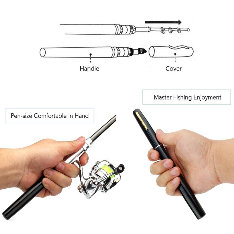 Collapsible Fishing Rod & Reel Combo, Mini Pen Fishing Pole Kit, Telescopic Fishing Rod & Spinning Reel Combo Kit, Fishing Accessories