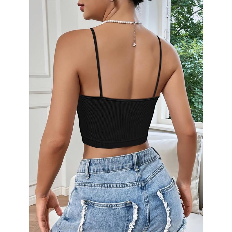 4-Pack Women's Bohemian Style Sports Bralettes - Wireless, Stretchable Cami Crop Tops Bras - Ladies Intimate Apparel In Black