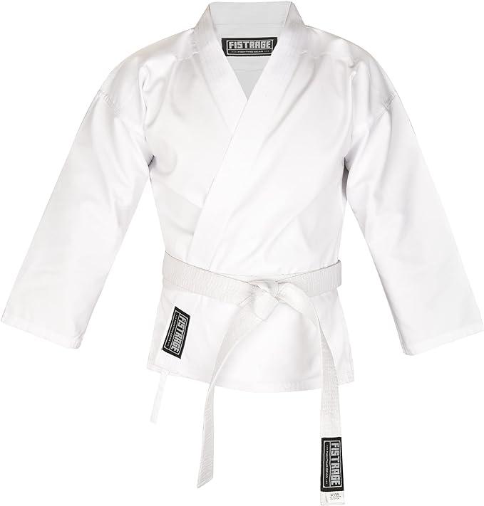 FISTRAGE Karate Gi 8 oz Lightweight Uniform with Belt Soft Poly Cotton Blend Fabric for Martial Arts Beginner Training Suit