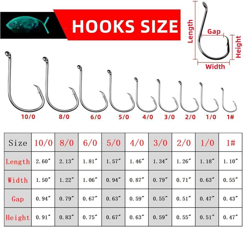 Circle Hooks Fishing Hooks 2X  Octopus Offset Fish Catfish Bulk Fishing Gear Equipment Hooks Set Saltwater Freshwater 50 count