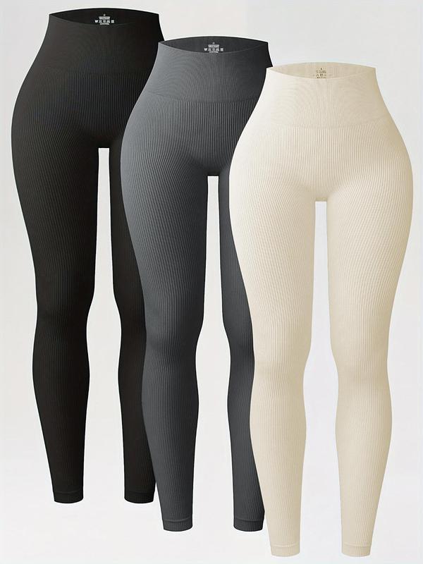 Sporty Women's Solid Color High Waist Sports Leggings, Sport Breathable Comfortable Skinny Pants, High Stretch Yoga Leggings, Ladies Sportswear for Indoor Outdoor Wear