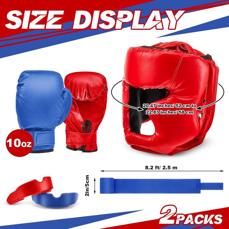 12 counts Kids Boxing Equipment Set Including Boxing Helmet and Gloves Hand Wraps Sport MouthGuards Taekwondo Sparring Gear for Beginners Kids and Children Ages 6-18 Years