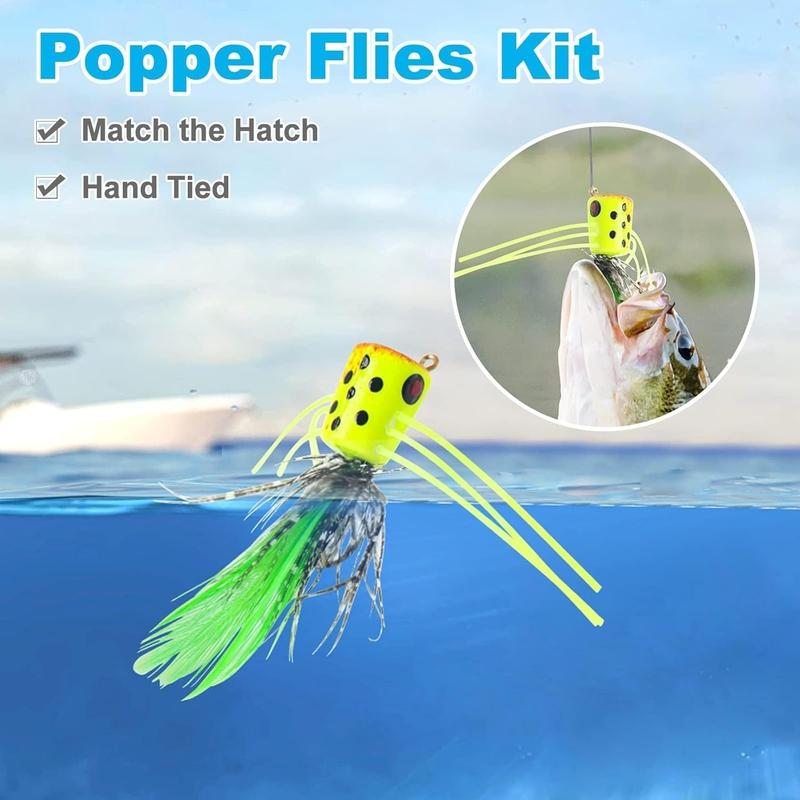 12 count Fly Fishing Popper Flies, Fly Popper Lures Bass Panfish Bluegill Crappie Popping  Sunfish Trout Salmon Poppers Flys Kit for Fly Fishing