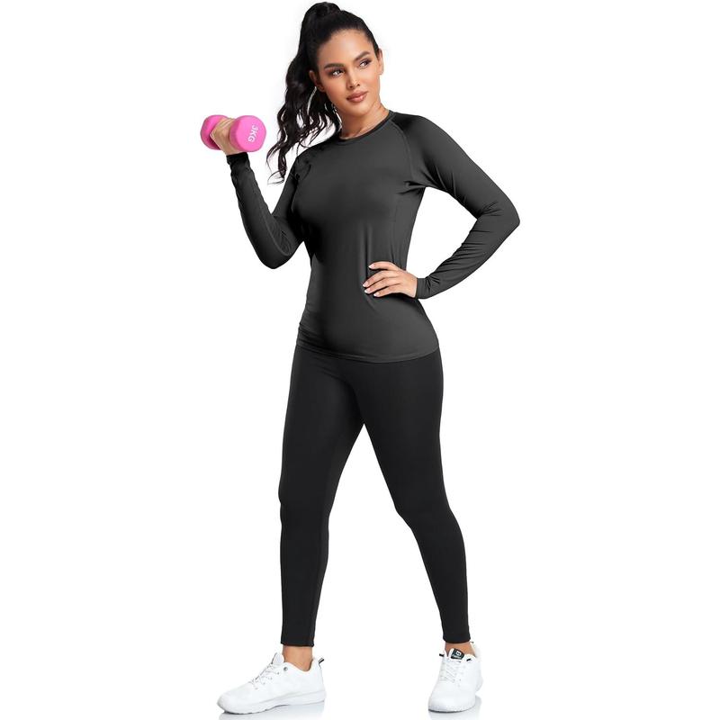 4 Pack Women's Shirt Long Short Sleeve Performance Workout Baselayer Athletic Top Gym Sports Gear