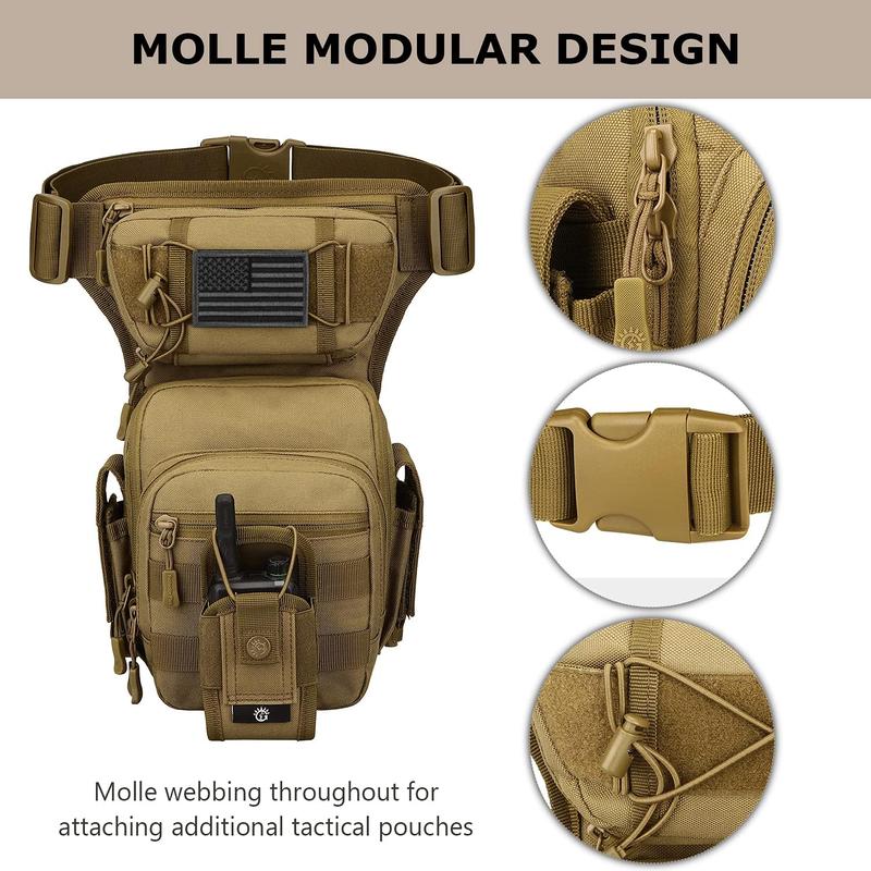 Tactical Drop Leg Bag Military Tool Gear Fanny Thigh Pack Molle Utility Airsoft Motorcycle Cycling Waist Gear Pouch (1 Patch Included)