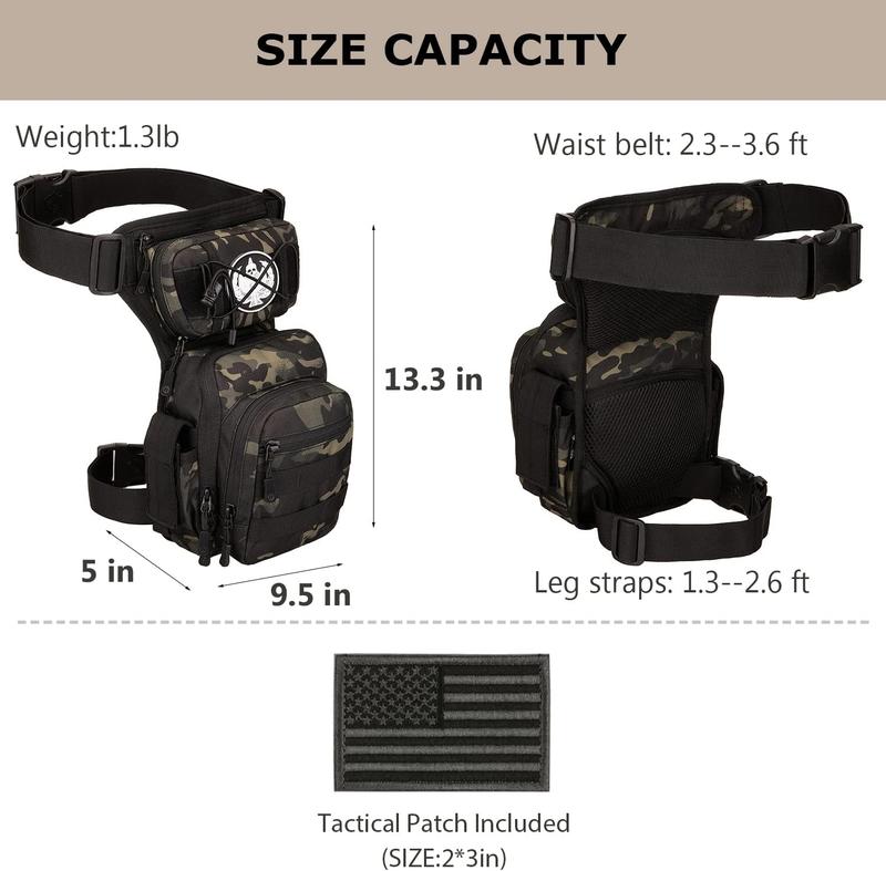 Tactical Drop Leg Bag Military Tool Gear Fanny Thigh Pack Molle Utility Airsoft Motorcycle Cycling Waist Gear Pouch (1 Patch Included)