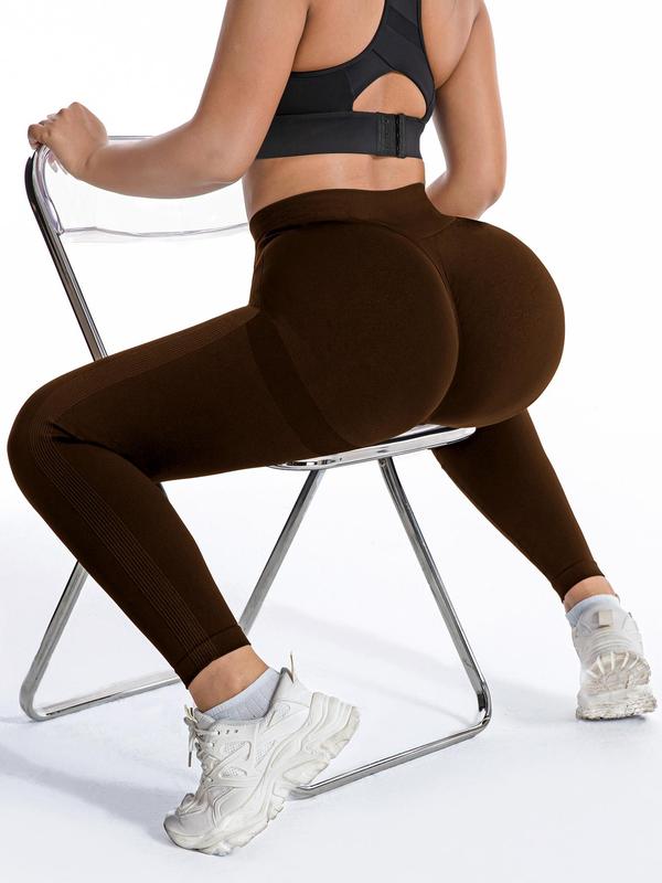  Solid High Waist Sports Leggings, Sporty High Stretch Yoga Leggings, Tummy Control Compression Pants, Ladies Sportswear for Indoor Outdoor Wear, Fall Outfits 2024, Fall Outfits, Fallfreshness, Yoga Pants