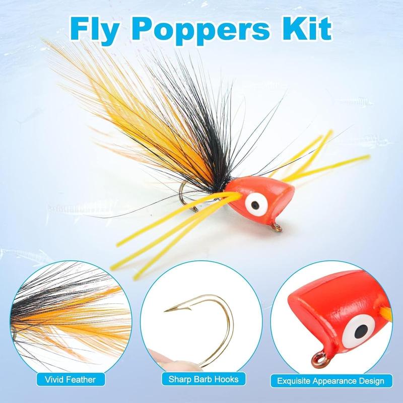 12 count Fly Fishing Popper Flies, Fly Popper Lures Bass Panfish Bluegill Crappie Popping  Sunfish Trout Salmon Poppers Flys Kit for Fly Fishing