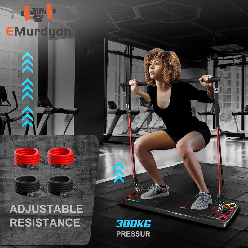 Emurdyon multifunctional fitness kit: includes a sit-up stand, resistance bands, Pilates bar, ab roller wheel, and various other accessories.