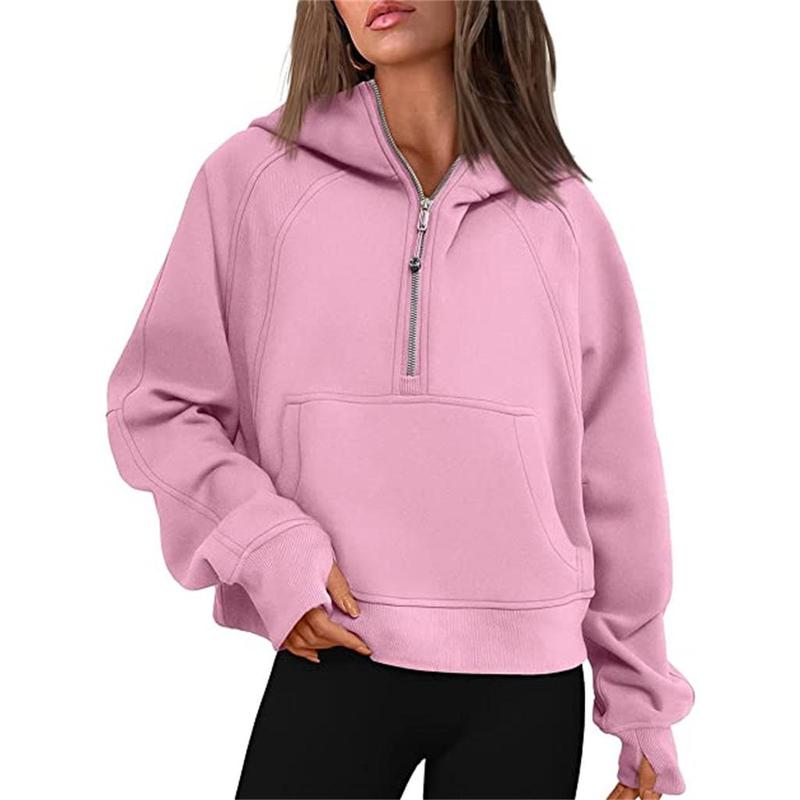 Lu Fall Winter Yoga Wear Scuba Women's Sports Half Zipper Hooded Sweatshirt Sweater Loose Short Velvet