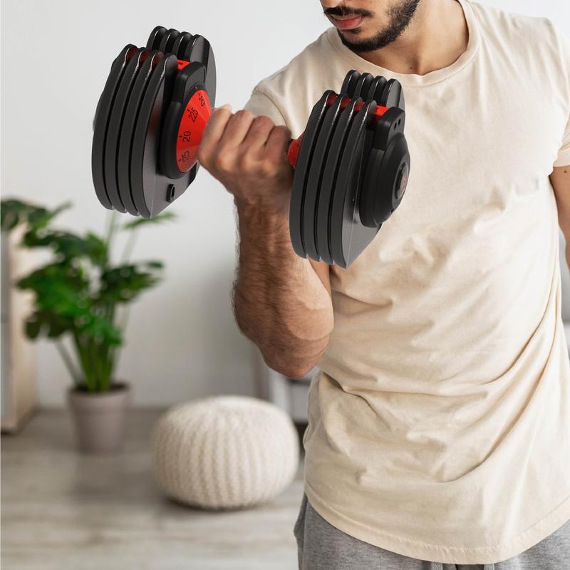 2-Pack, Two 25lbs. Quick-Select 9 in 1 Adjustable Dumbbell for Gym, 5-25lbs. Weight in 2.5lbs Increments