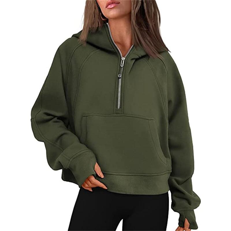 Lu Fall Winter Yoga Wear Scuba Women's Sports Half Zipper Hooded Sweatshirt Sweater Loose Short Velvet