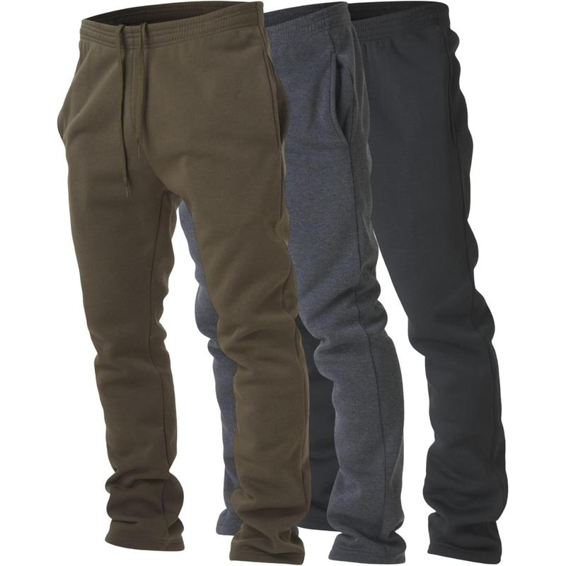 Performance 3 Pack Mens Fleece Wide Leg Sweatpants with Pockets, Open Bottom Workout Sweatpants for Men