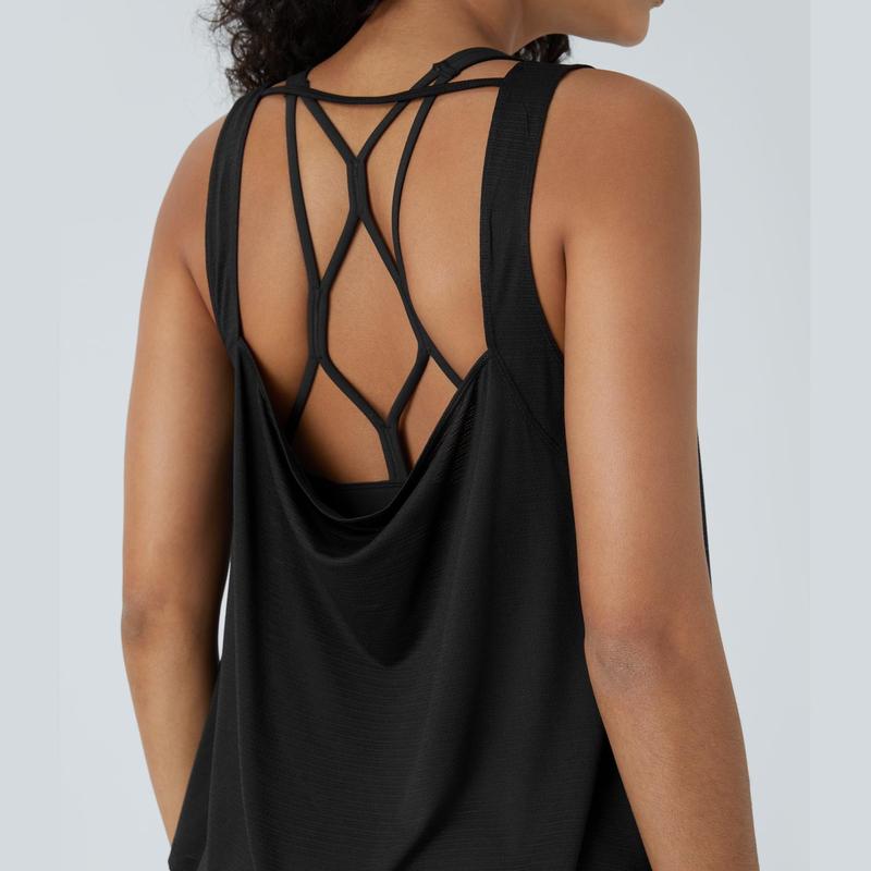 Halara Sheer Round Neck Backless Draped Jacquard Yoga Tank Top