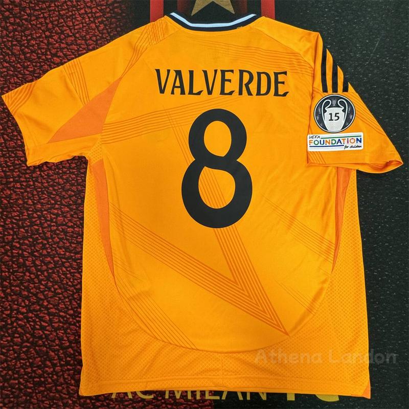 RMCF Soccer jersey fan edition away kit Valverde #8 orange color short sleeve 2425