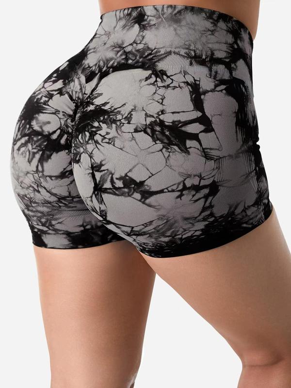 Women's Summer Tie Dye Print High Waist Sports Shorts, Summer Clothes, Sporty High Stretch Shorts, Biker Shorts, Gym Shorts, Back To School Clothes, Ladies Sportswear for Indoor Outdoor, Gym Clothes, Womenswear