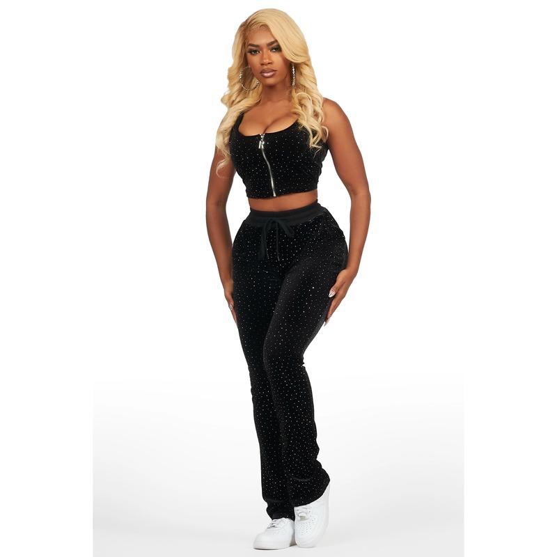 Ladenisha Black Velour Stacked Corset Trackset