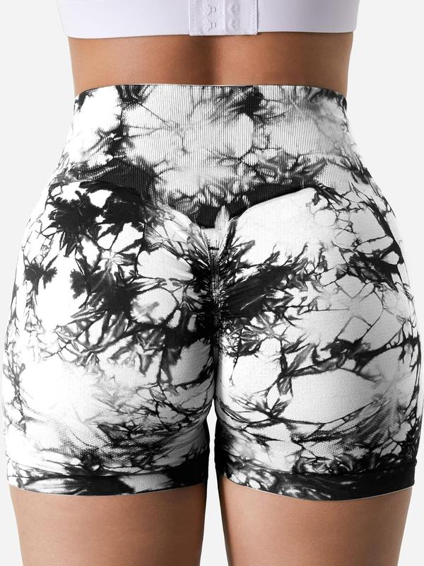 Women's Summer Tie Dye Print High Waist Sports Shorts, Summer Clothes, Sporty High Stretch Shorts, Biker Shorts, Gym Shorts, Back To School Clothes, Ladies Sportswear for Indoor Outdoor, Gym Clothes, Womenswear