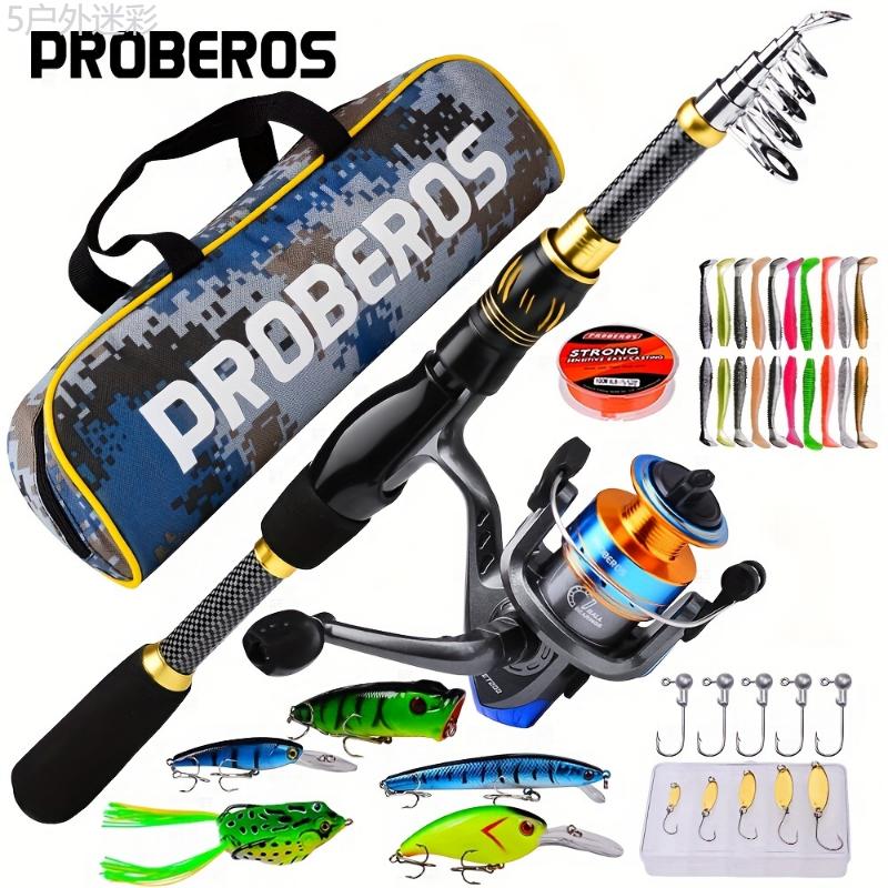 1.5m-2.4m 4.9ft-7.9ft PROBEROS Fishing Rod Reel Combo Kit with Spinning Reel, Fishing Line, Artificial Bionic Lure, Sinker Hooks Full Set and Storage Bag