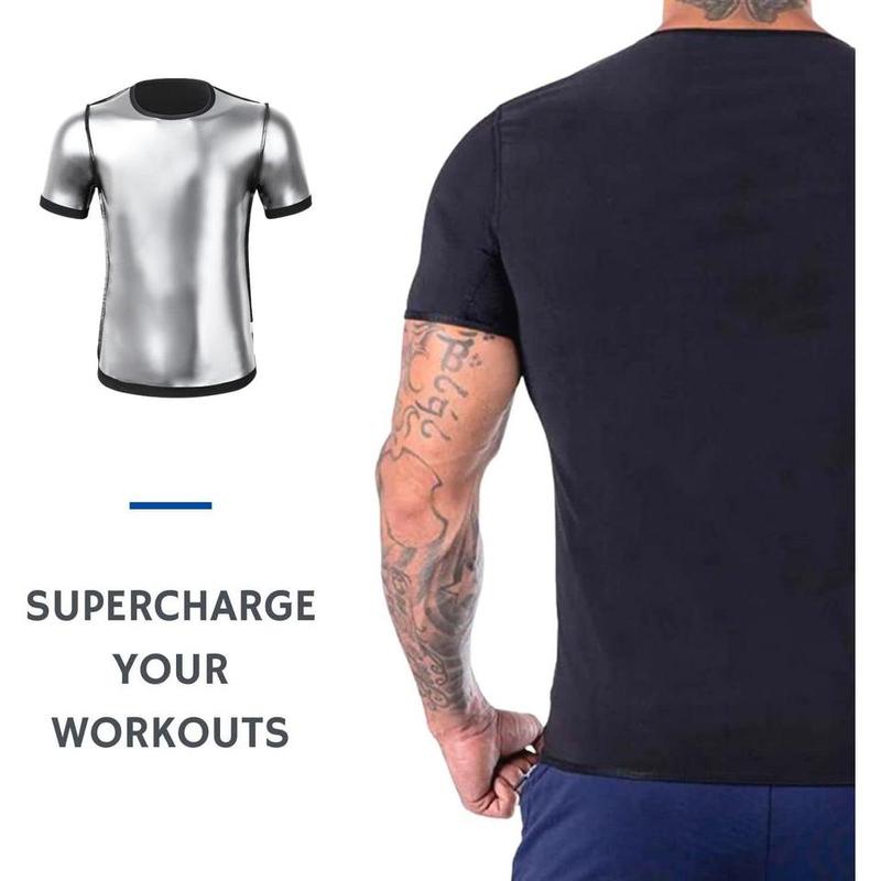 Sauna Sweat Suit Weight Loss Shapewear Top Shirt Waist Vest Trainer Workout Exercise Fitness Gym Short Sleeves Men