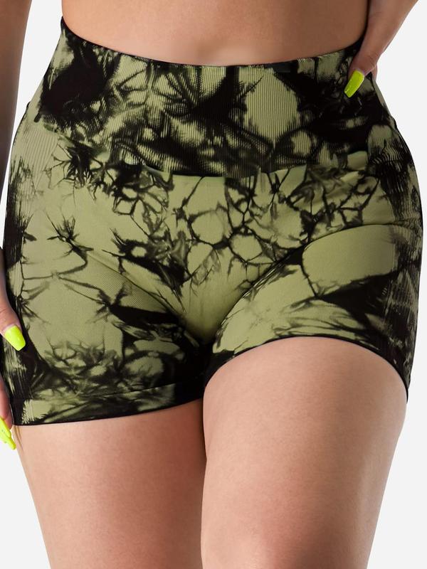 Women's Summer Tie Dye Print High Waist Sports Shorts, Summer Clothes, Sporty High Stretch Shorts, Biker Shorts, Gym Shorts, Back To School Clothes, Ladies Sportswear for Indoor Outdoor, Gym Clothes, Womenswear