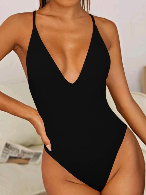 Women's Criss Cross Backless One-piece Swimsuit, Casual Tie Back Sleeveless Swimwear, Ladies Swimsuit for Beach Holiday Vacation