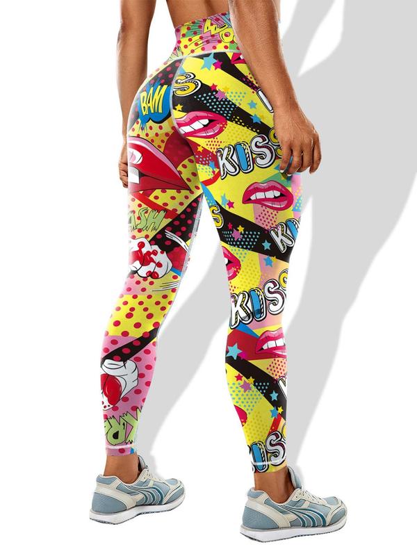 Women's All Over Print High Waist Leggings, Casual Comfy Breathable Skinny Pants for Yoga Gym Workout, Ladies Bottoms for All Seasons