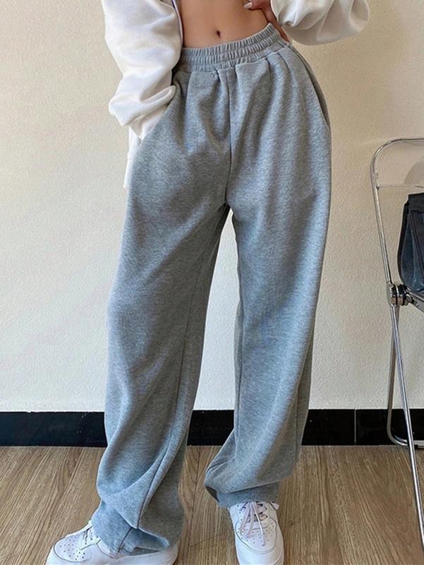 Elastic Waist Slant Pocket Sweatpants Loose Straight Leg Pants Loose Workout Joggers Bottoms