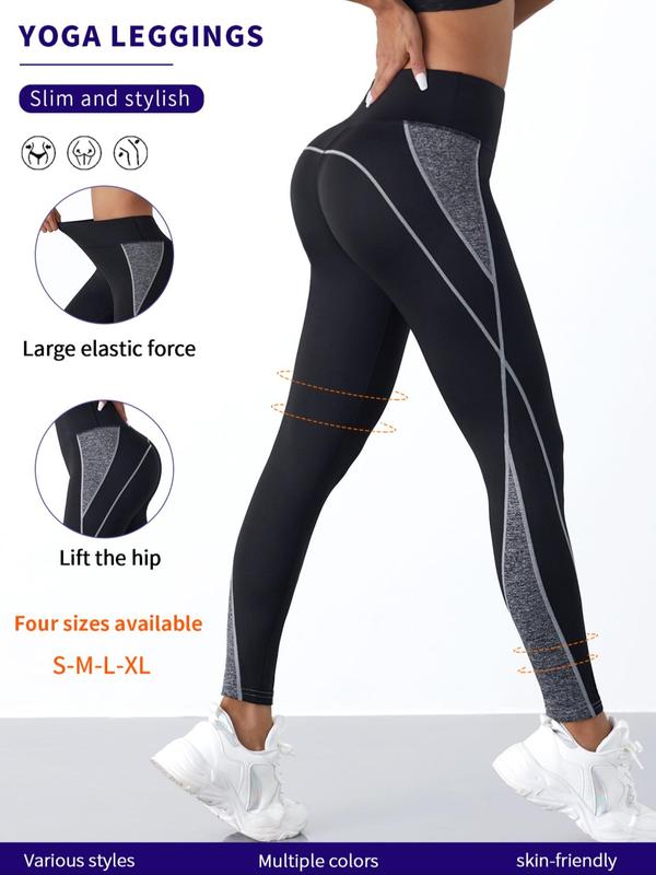 Women's Patchwork High Waist Sports Leggings, Sporty Comfy Breathable Skinny Pants for Yoga Gym Workout, Ladies Sportswear for Spring & Fall, Fall Outfits, Fallfreshness