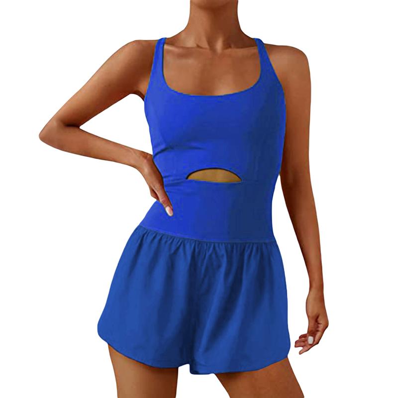 Women workout jumpsuits rompers running  Solid Color Cami Playsuits Sleeveless Sports Short Jumpsuits Summer Cross Backless Romper Tracksuits outfits tennis exercise gym clothes