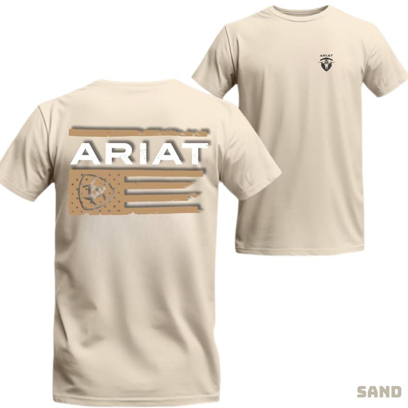 Ariat T-shirt - Designed with American flag pattern and Ariat logo, youthful and dynamic style, high quality and cool material. Suitable for sports and daily activities. Unisex Tops