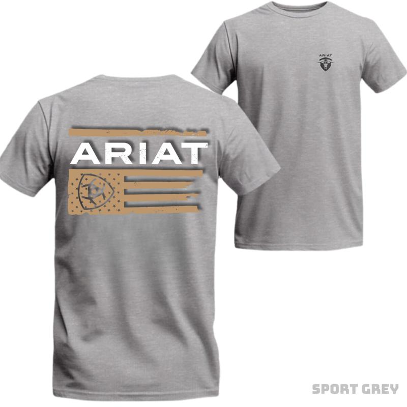 Ariat T-shirt - Designed with American flag pattern and Ariat logo, youthful and dynamic style, high quality and cool material. Suitable for sports and daily activities. Unisex Tops